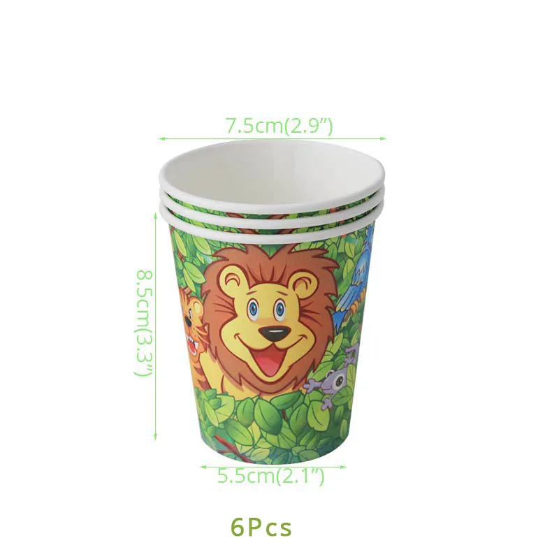 6pcs cups Джунгли вечерние воздушные шары из фольги в виде животного гирлянда овсянка скатерть бумажные стаканчики и тарелки первый ребенок мальчик дети день рождения украшения - Цвет: 6pcs cups