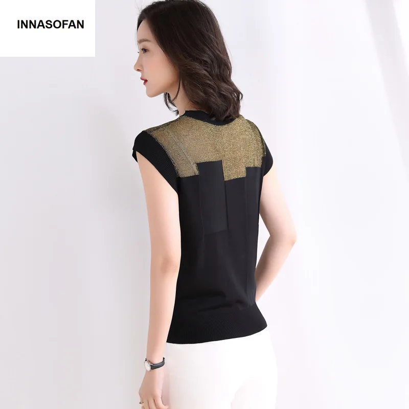 INNASOFAN thin sweater for women Summer knitwear Euro-American fashion chic shiny short-sleeved | Женская одежда