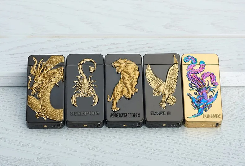 Креативные зажигалки двойные дуги зажигалки металлические USB перезаряжаемые беспламенные электрические дуги Windpro прикуривателя для сигар 10 цветов