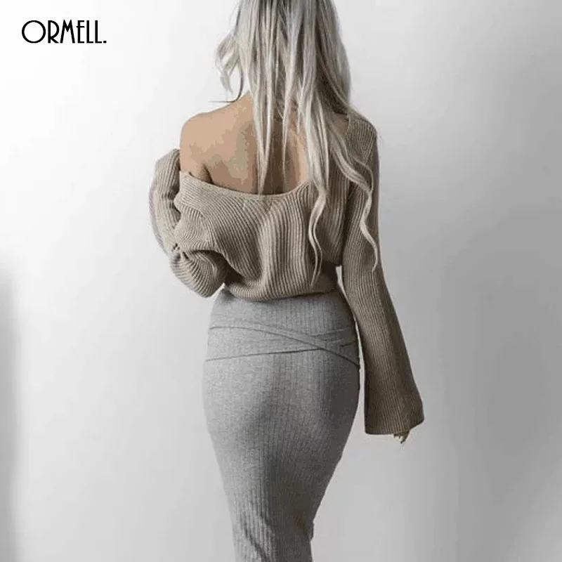 Женский укороченный вязаный свитер ORMELL пуловер с v-образным вырезом и