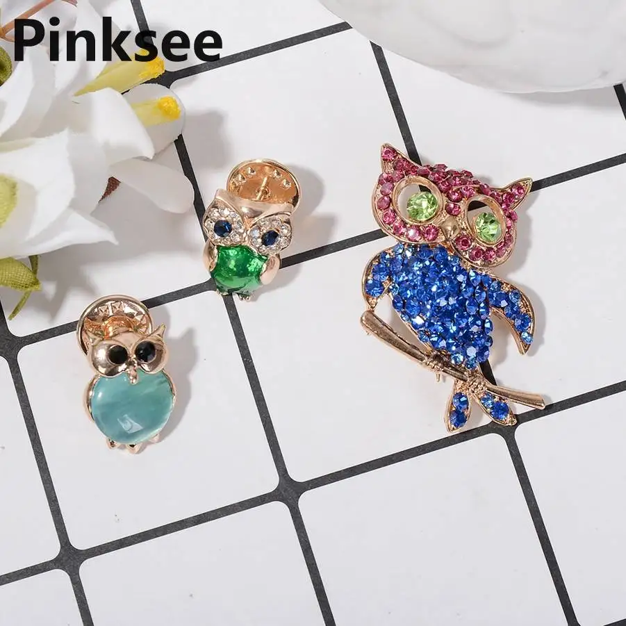 Cute Alloy Owl Brooches For Women And Men Crystal Bird Animal pins and brooches Jewelry Enamel Brooch Pins Christmas Gifts | Украшения и