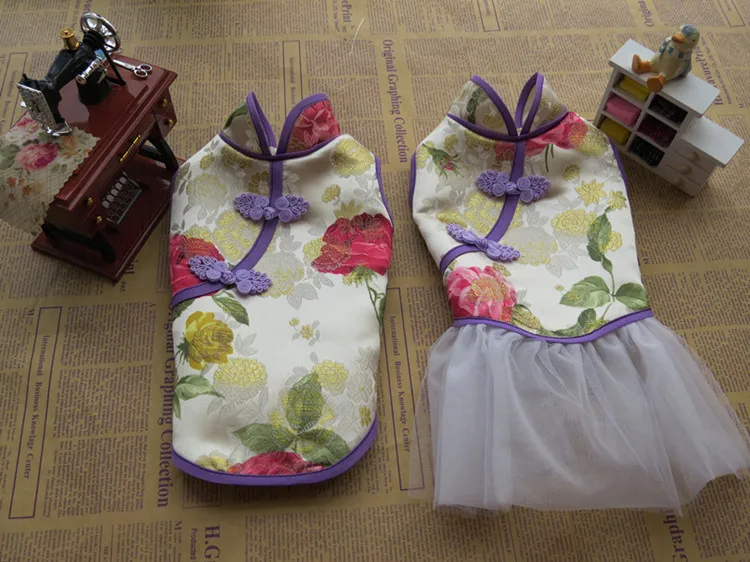 Cheongsam летняя одежда для собак платья для животных для собак юбка китайская собака платье щенок кошка одежда для собак Домашние животные одежда чихуахуа