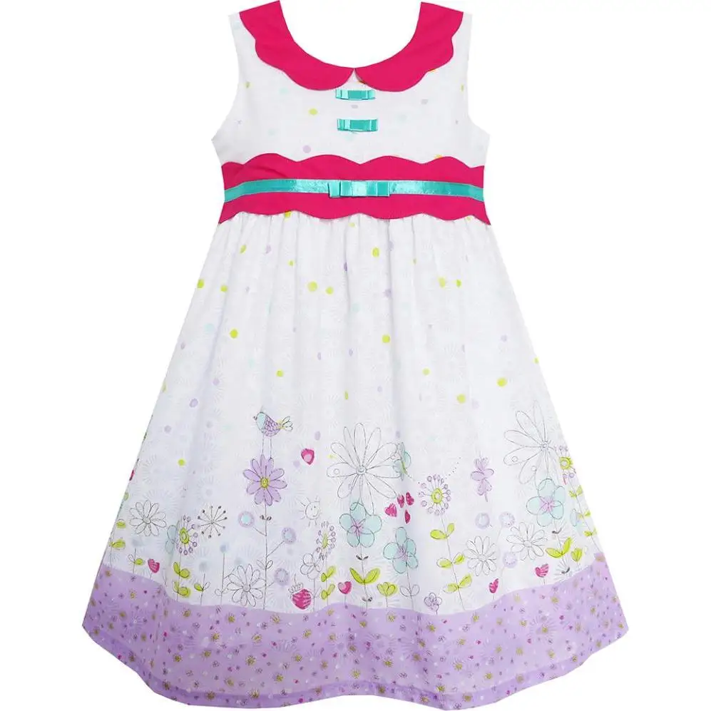 

Girls Dress Turn-Down Collar Flower Yard Purple Cotton 2020 Summer Princess Wedding Party Dresses Children Clothes Size 3-8