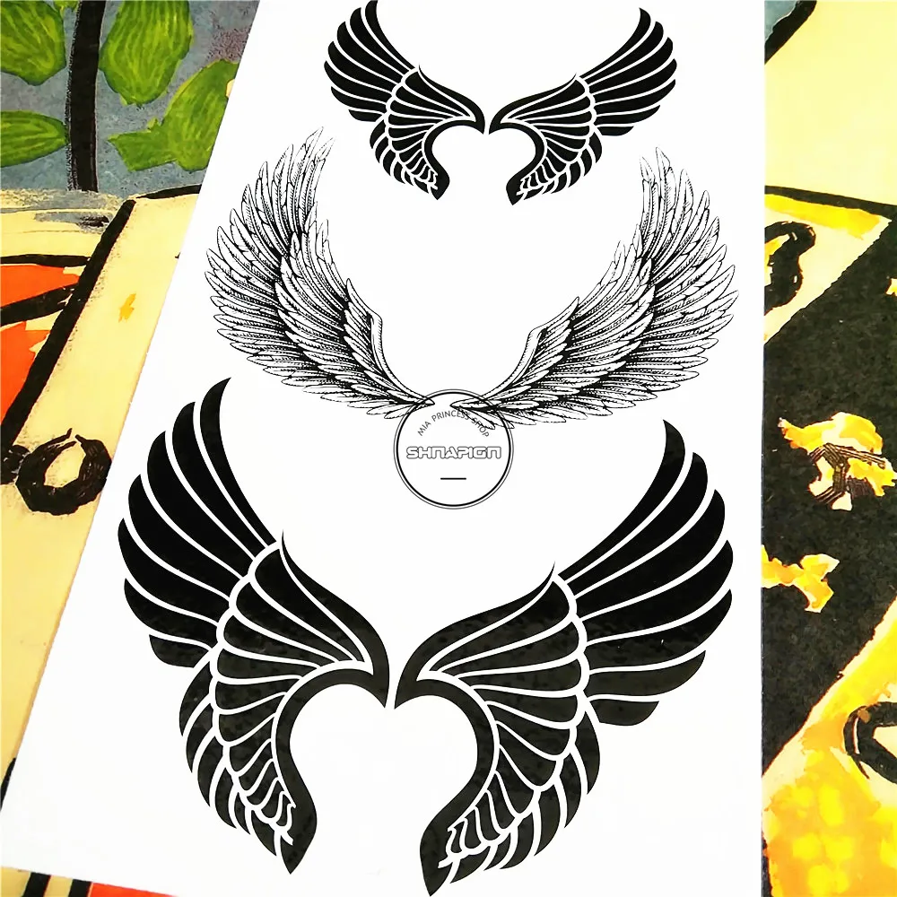 Shnapign Sexy Angel Wings Временные татуировки Средства ухода за кожей Книги по искусству ARM флэш тату Наклейки 17*10 см Водонепроницаемый поддельные хна безболезненно стикеры