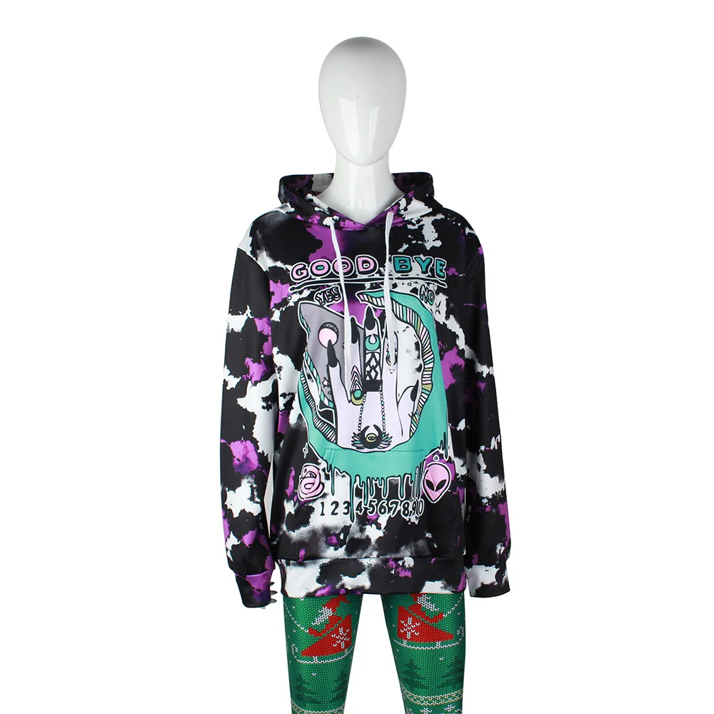 Новинка 065 Ouija Yes or NO Destiny толстовка с капюшоном и принтом Tie Dye Femme Повседневная Свободная Мужская Женская толстовка с карманом