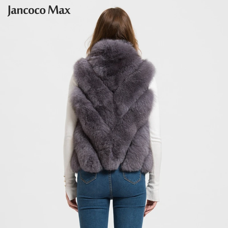 Jancoco Max жилет из натурального Лисьего меха для женщин, зимний женский жилет, модный жилет с воротником-стойкой S1708