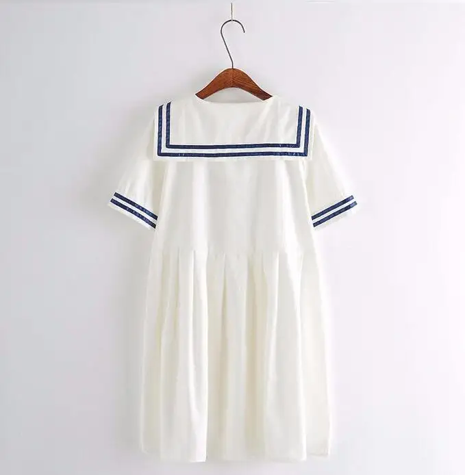 Осень лето 2017 новое женское платье 5XL хлопковое с матросским воротником милое