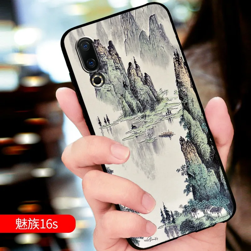 Тиснением Винтаж Восточной Азии китайский японский стиль чехол для Meizu 16 S Снежная гора декрет Кран Крышка - Цвет: 13
