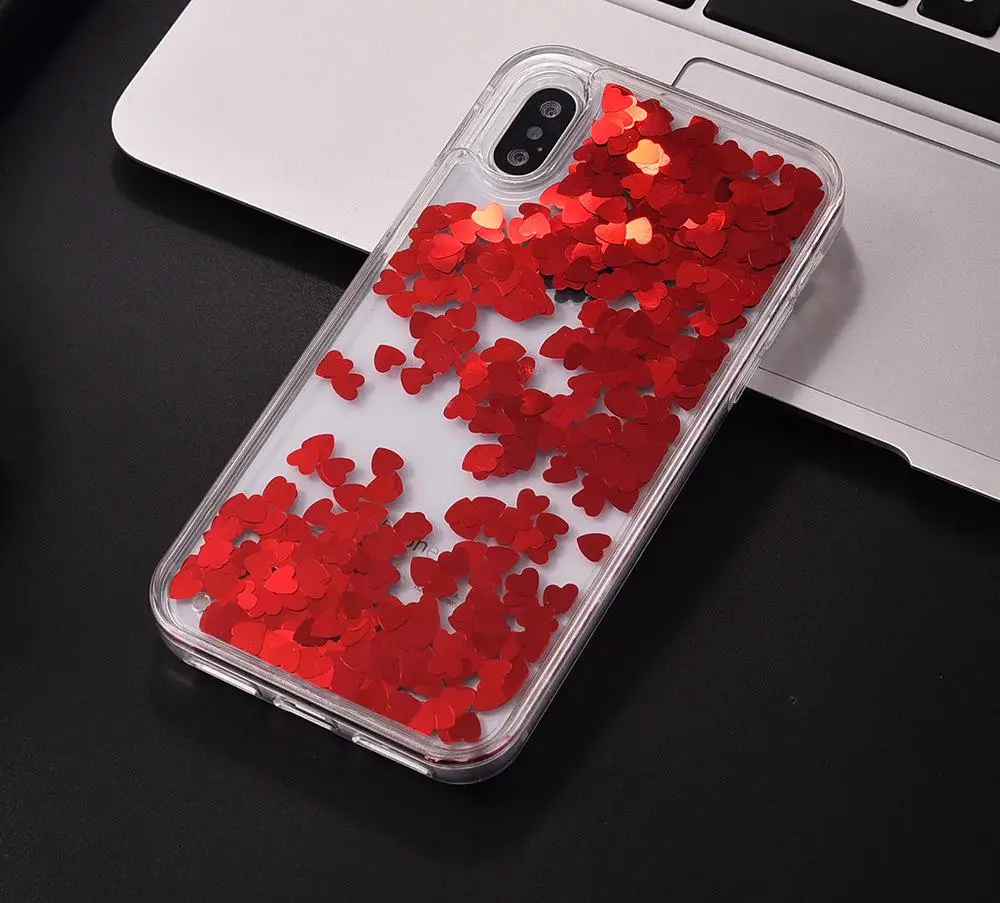 Блеск течет чехол для iPhone X 8 плюс 7 любовь зыбучие пески Телефонные Чехлы 6 6S Плюс