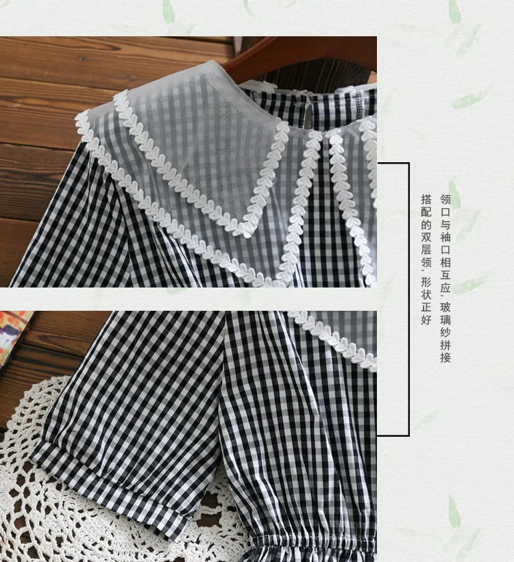 Mori girl элегантное милое платье в клетку Новая мода короткий рукав Винтаж хлопок vestidos