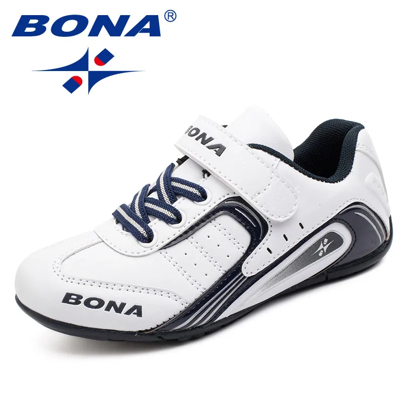 WHITE DEEP BLUE BONA/Новинка; Лидер продаж; стильная детская повседневная обувь; обувь для бега на открытом воздухе; обувь для мальчиков на липучке; Детские кроссовки; мягкий светильник; - Цвет: WHITE DEEP BLUE