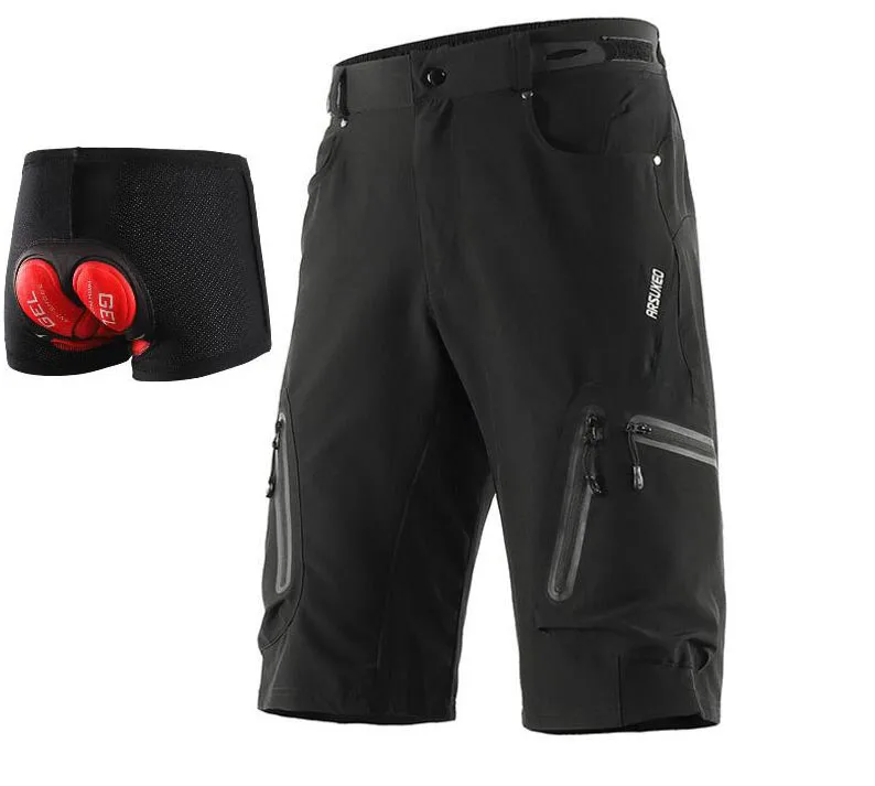 1202 black with pad ARSUXEO мужские спортивные шорты для велоспорта, быстросохнущие шорты для горного велосипеда, водостойкие шорты для горного велосипеда - Цвет: 1202 black with pad