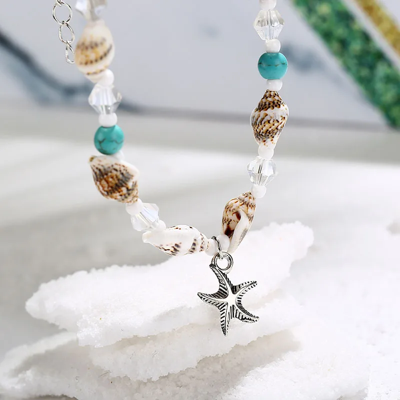 2019 New Simple Anklet Conch Rice Beads Yoga Sand Starfish Pendant Shell Crystal Popular Wild Ladies Geometric | Украшения и