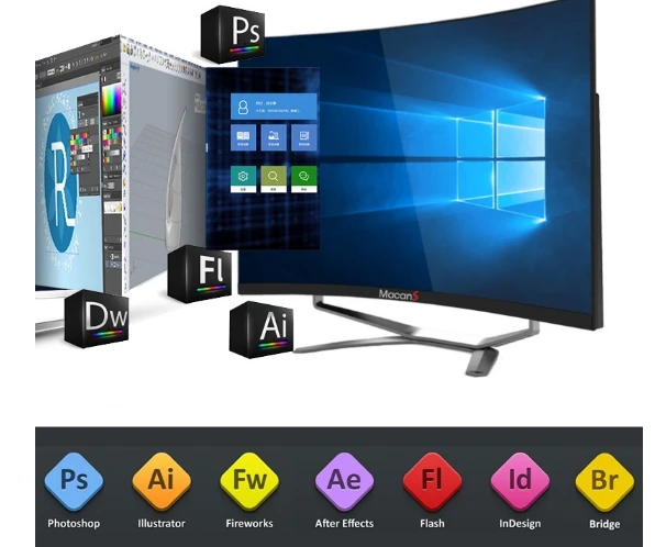 21 5 23 27 32 дюймов VGA + DVI SPK HD изогнутый ПК компьютер с CPU i3 i5 i7 RAM 4G HDD 500G все в одном DIY