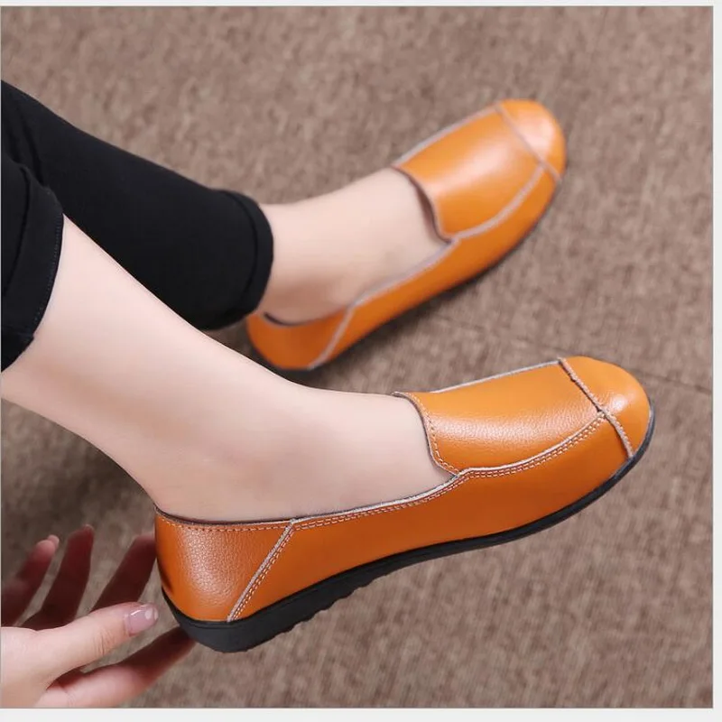 Women Flats 2021 Spring Summer Genuine Leather Flat shoes Large Size White Nurse Shoes Fashion Ballet Loafers | Обувь