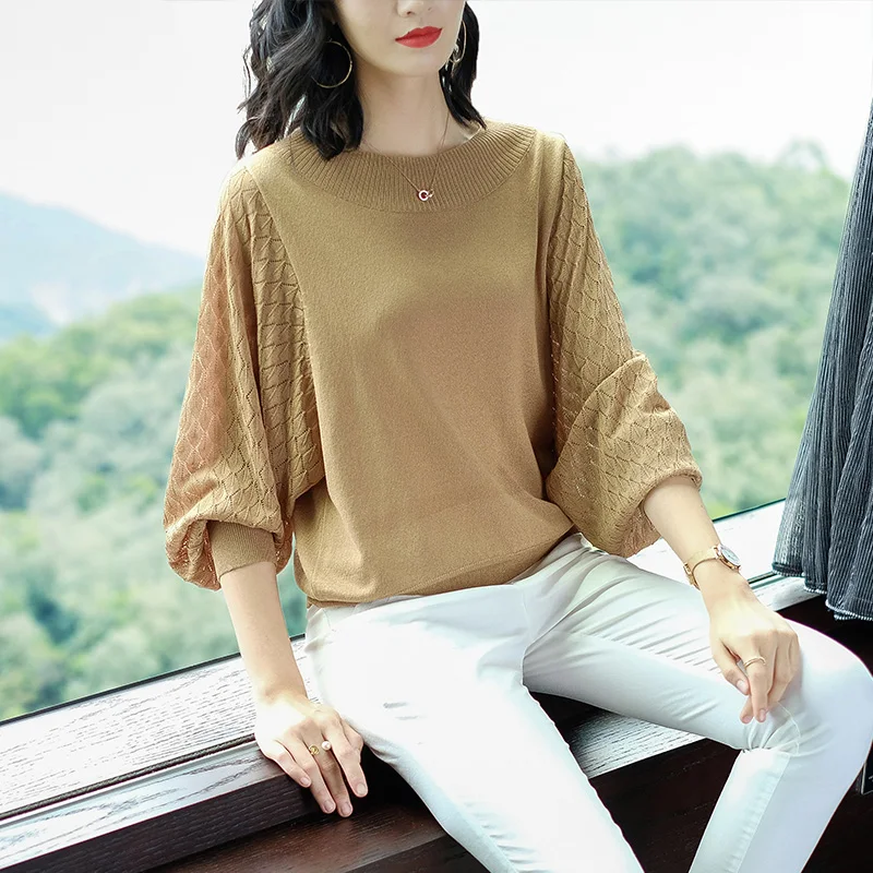 YISU Women Sweater 2019 spring Round neck Female Jumper thin Bat sleeve Knitted Loose Pullover | Женская одежда