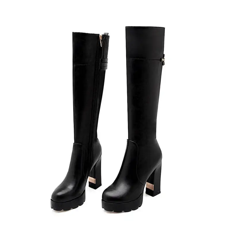 MORAZORA new arrival boots women round toe platform shoes zipper rivet knee high boots sexy high heels party wedding shoes