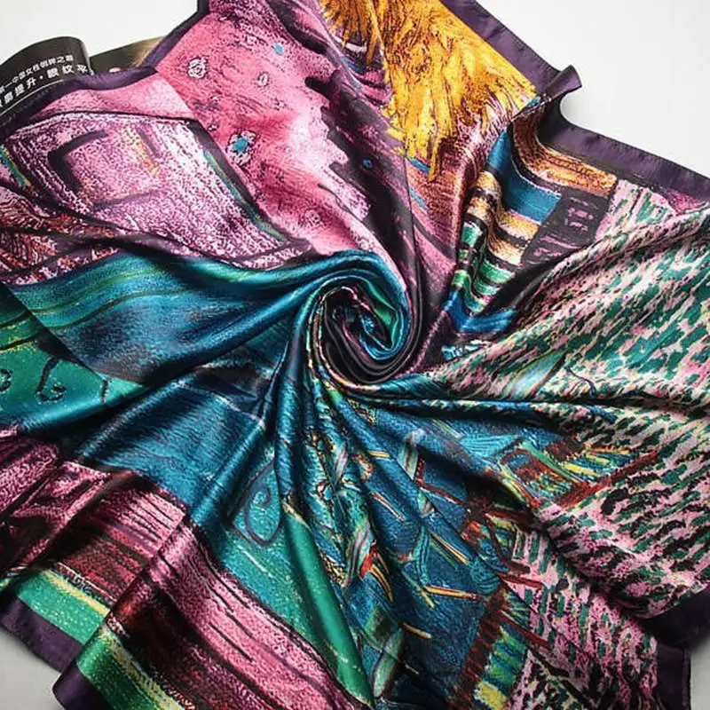 Шелковый женский маленький квадратный шарф Foulard Femme атласная бандана петля шеи