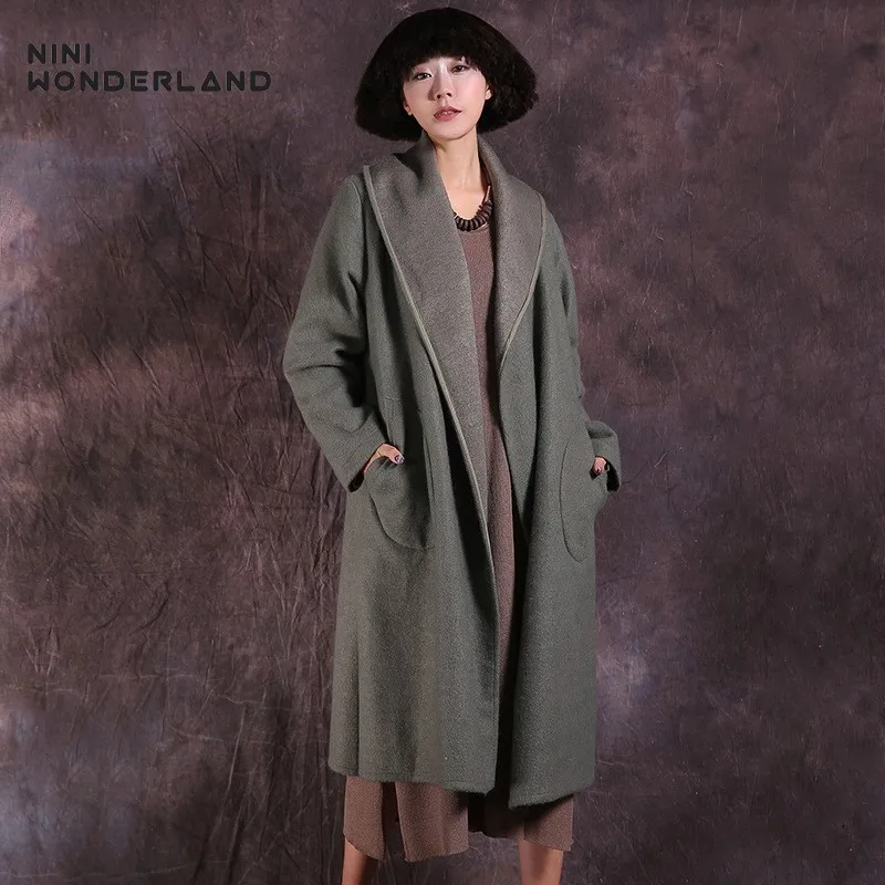 Женское длинное шерстяное пальто NINI WONDERLAND свободное большого размера на осень и
