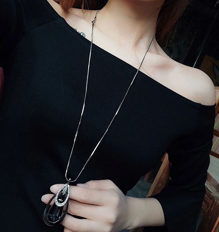 F &amp U длинное ожерелье цепочка для свитера два цвета стразы с водопадом дизайн