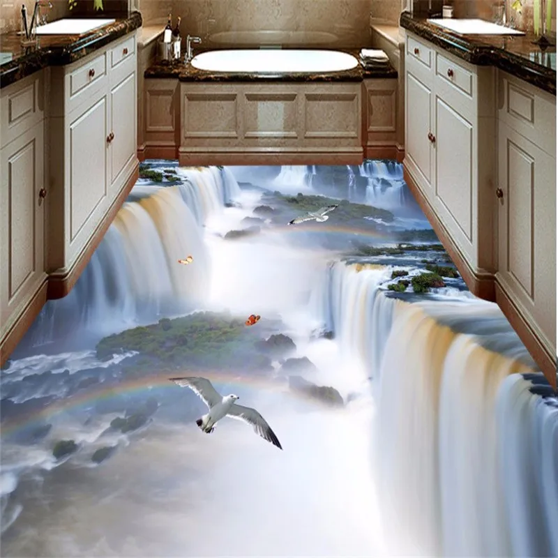 Beibehang ванная комната пол водопад 3D Обои фреска утолщение водонепроницаемый нескользящий пол живопись ПВХ самоклеющиеся обои