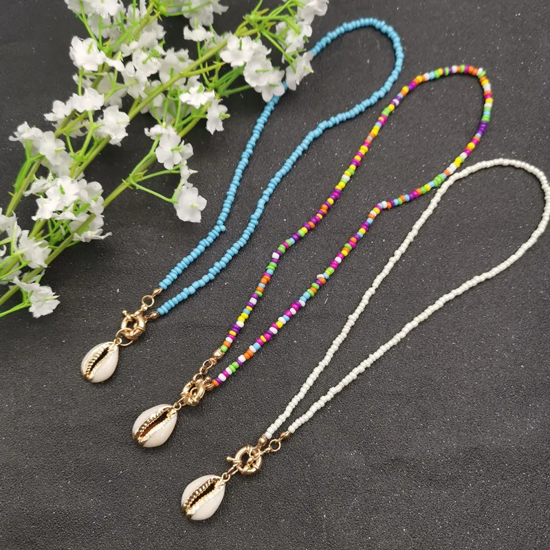 JCYMONG 17 Color Bead Choker Necklace For Women Bohemian Shell Cowrie Pendant Necklace Female Fashion Beach Collier Jewelry