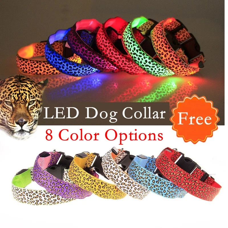 Леопардовые пятна ошейник для собаки Леопардовый нейлон безопасный с диодной