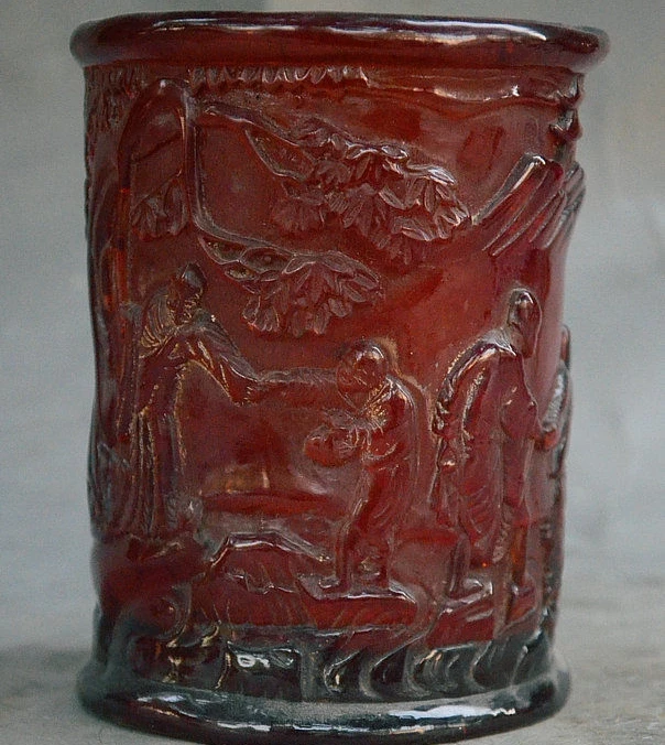 5 &quotКитай Синтетическая смола Янтарный Старик Монах Pen контейнер карандаш ваза