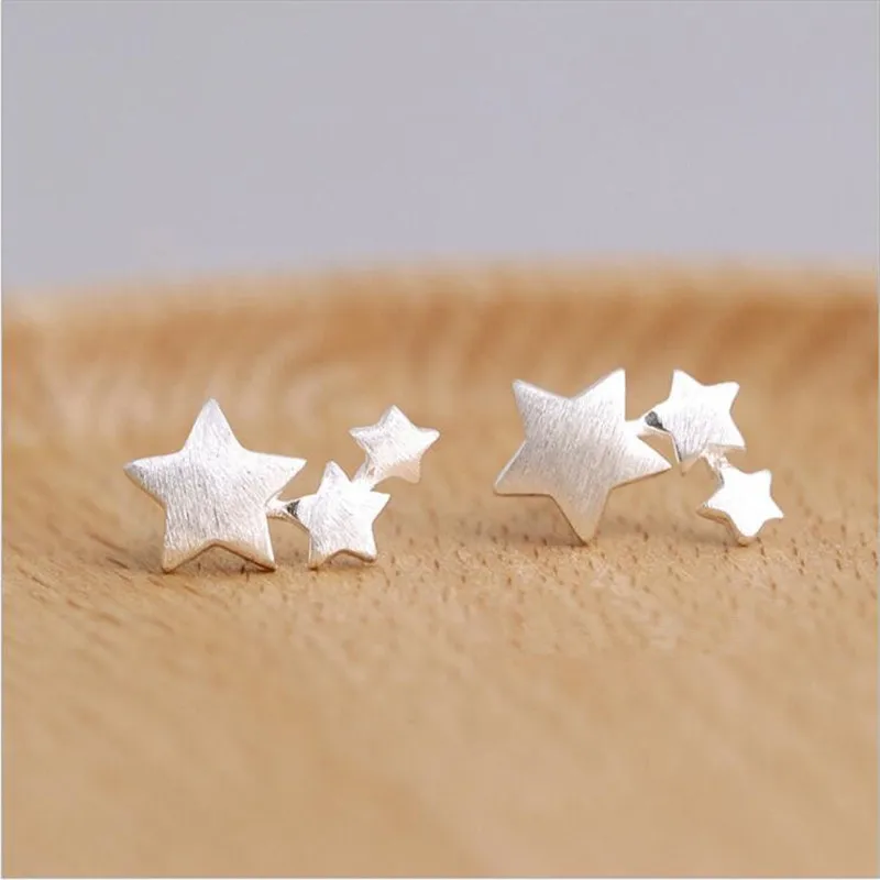 

925 Sterling Silver Three Stars Stud Earrings For Women Fashion Girl Prevent Allergy Sterling-silver-jewelry Pendientes ES083
