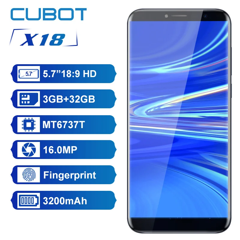 Cubot X18 мобильный телефон 5 7 ''android 0 3200 мАч MTK6737T 4 ядра 3 ГБ оперативная память 32