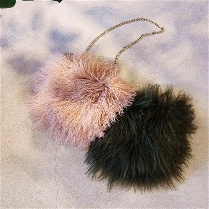 Женская шерстяная сумка мессенджер из монгольского меха на зиму 2019|Женские