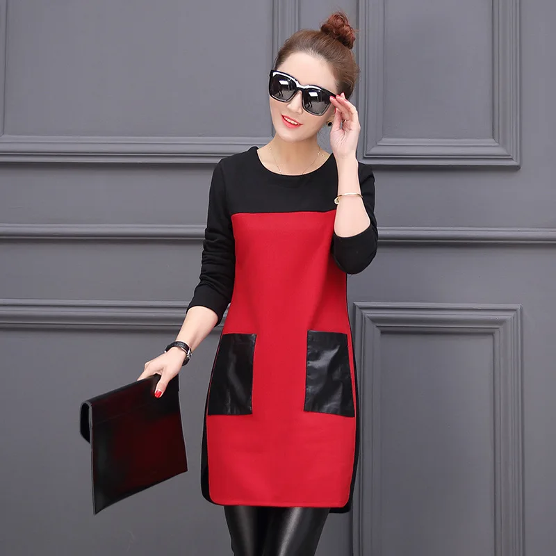 Женское осенне зимнее трикотажное платье с длинным рукавом|Женские платья| |