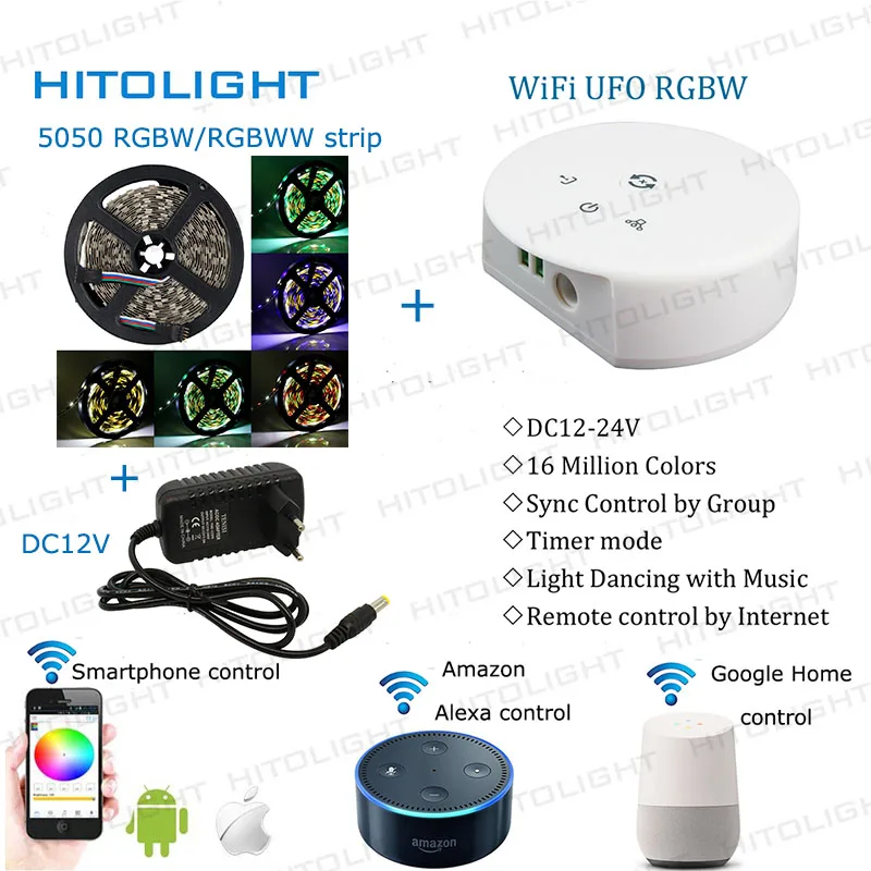 Wi-Fi UFO RGBW лента для управления освесветильник от AmazonAlexa GoogleHome Smart Phone + IP65/IP20 5M 300LED 5050