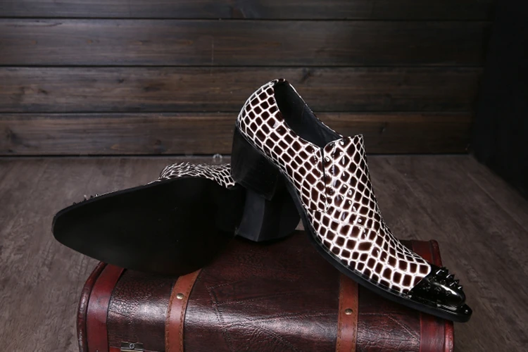 Итальянская мужская обувь Кожаные Деловые костюмы с острым металлическим носком