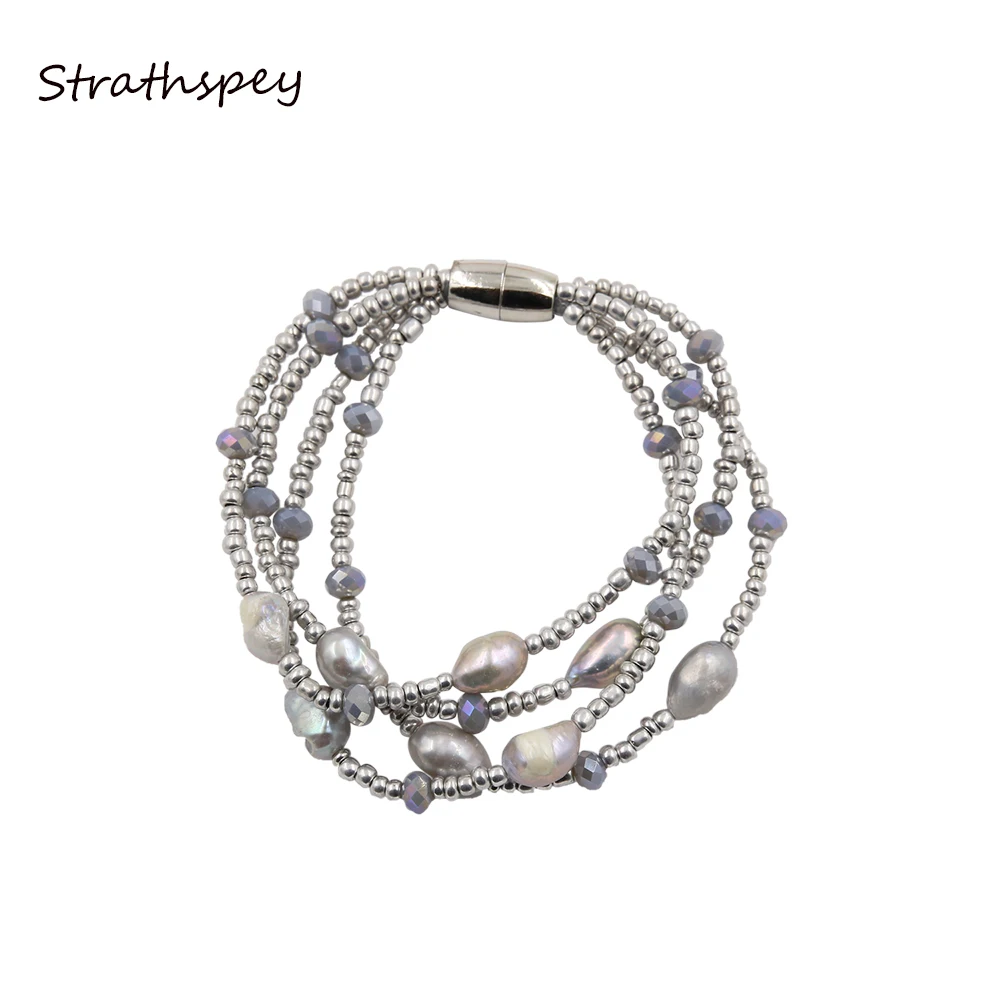 STRATHSPEY beauty, настоящий натуральный пресноводный жемчуг, браслет, 4 ряда, Многослойные Бусины, ювелирный браслет, браслеты для женщин, свадебные подарки