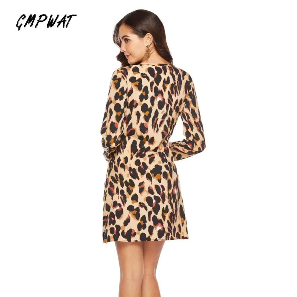 2019 весеннее леопардовое платье со змеиным принтом шифоновое с длинными рукавами