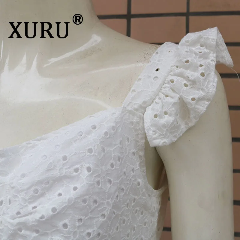 XURU летнее новое платье с квадратным воротником и вышивкой облегающее