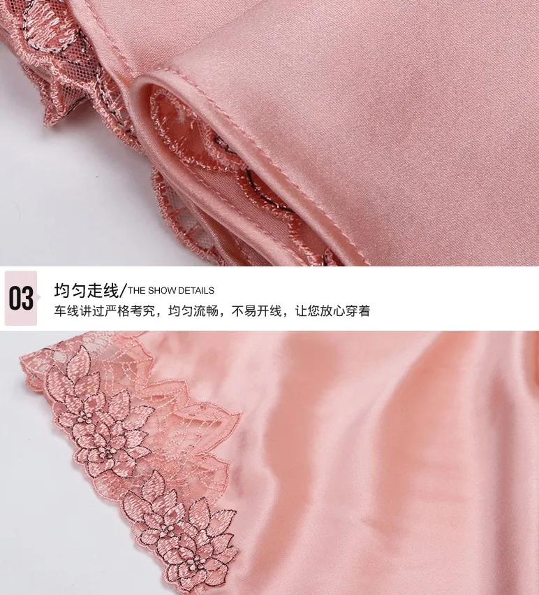 100% чистый шелк Женская сорочка халат пижамный комплект Ночная рубашка L-2XL XM002 |