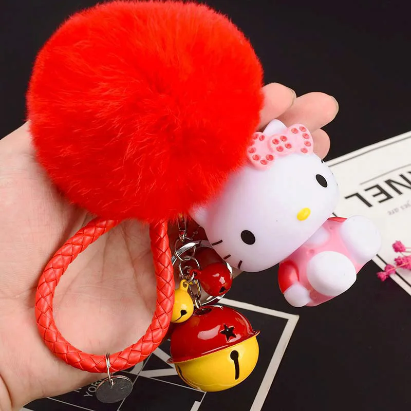 Милый мультфильм hello kitty Кролик Мех Шар помпон подвески-Помпоны ремешок для женщин металлические брелки-цепочки автомобиля сумка Шарм D151 - Цвет: 8