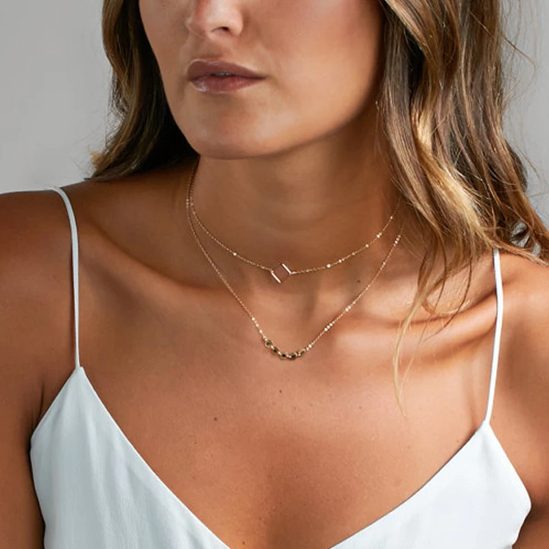 Золотистый изящный женский чокер ожерелье многослойное для девочек подарок