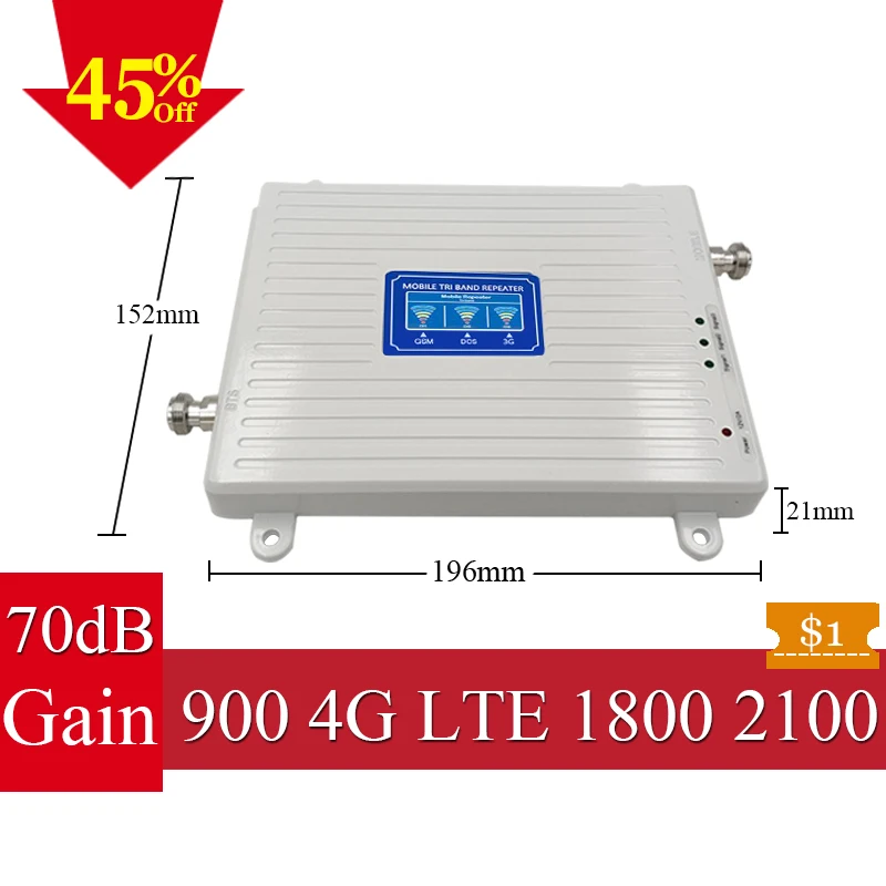 70dB GSM 4G Мобильный усилитель сети 900/1800/2100 мобильный сотовый ретранслятор 2G 3g