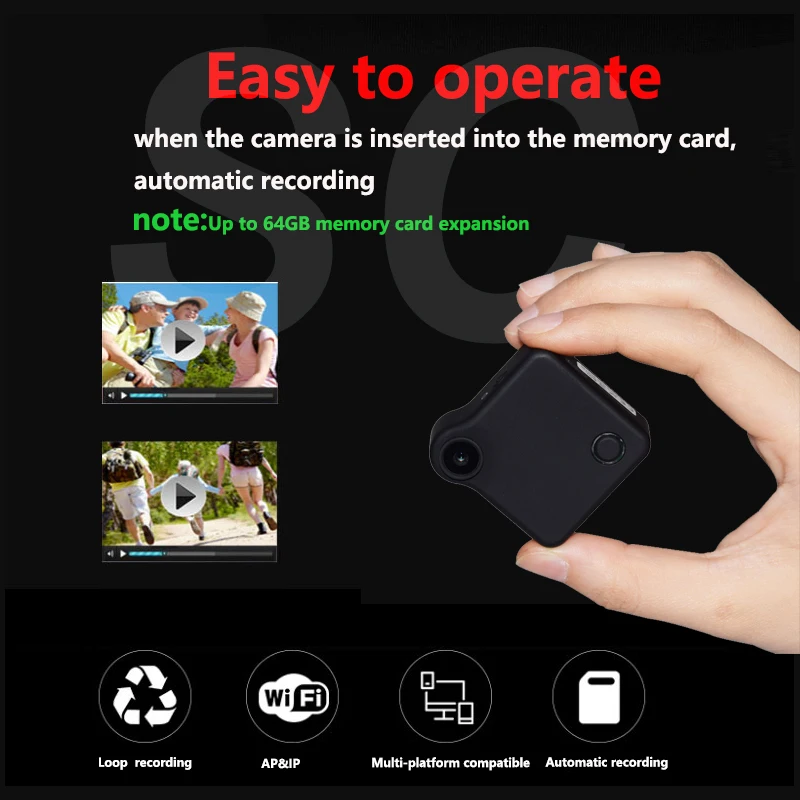 HD 720P WIFI P2P Беспроводная IP мини камера C1 Дефлекция движения микро для велосипеда