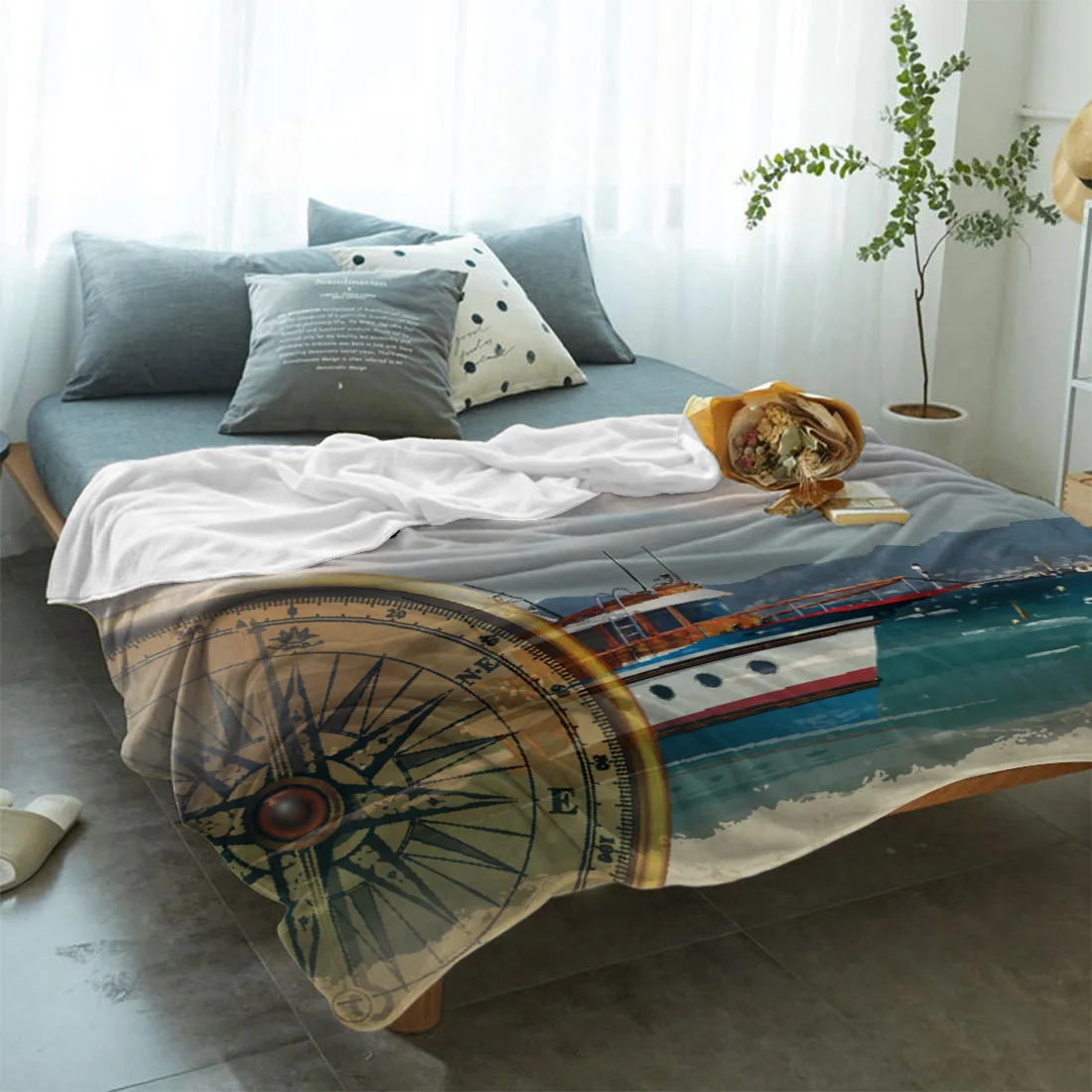Двухэтажное одеяло ретро самолет постер с кораблем теплое из микрофибры для