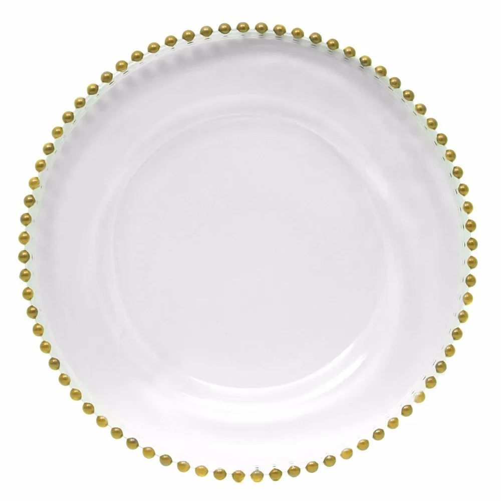 Gold Glass Beaded Charger Tableware Dinner Plates Dishes Dinnerware 1 Piece cake plate