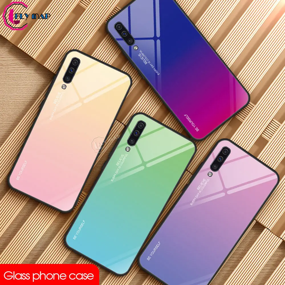 Gradient Aurora for Samsung Galaxy A20 2019 20A A205FD A205FN/DS Tempered Glass Back Case SM-A205FN/DS SM-A205FD Colorful Cover |