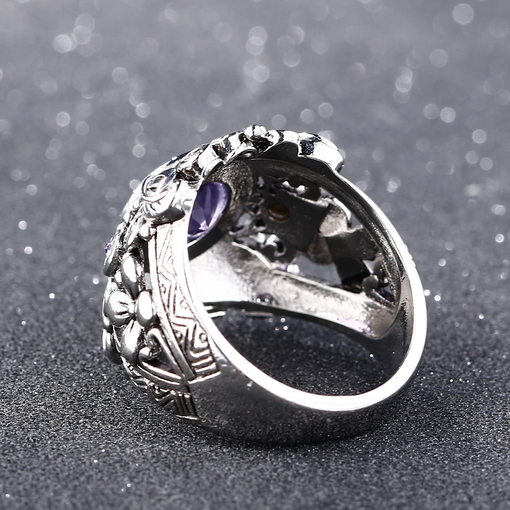 Bague Ringen, Ретро стиль, 925 пробы, серебряные ювелирные изделия, натуральный фиолетовый аметист, драгоценный камень, кольца для женщин, мужчин, Подарок на годовщину