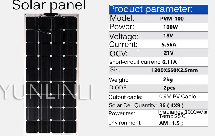 Beli Panel Surya 100W Panel Surya Fleksibel Kristal Tunggal Untuk Pengisi Daya Tenaga Surya Pengisian Daya Mobil Cocok Untuk Baterai Sharge 12V PVM 100
