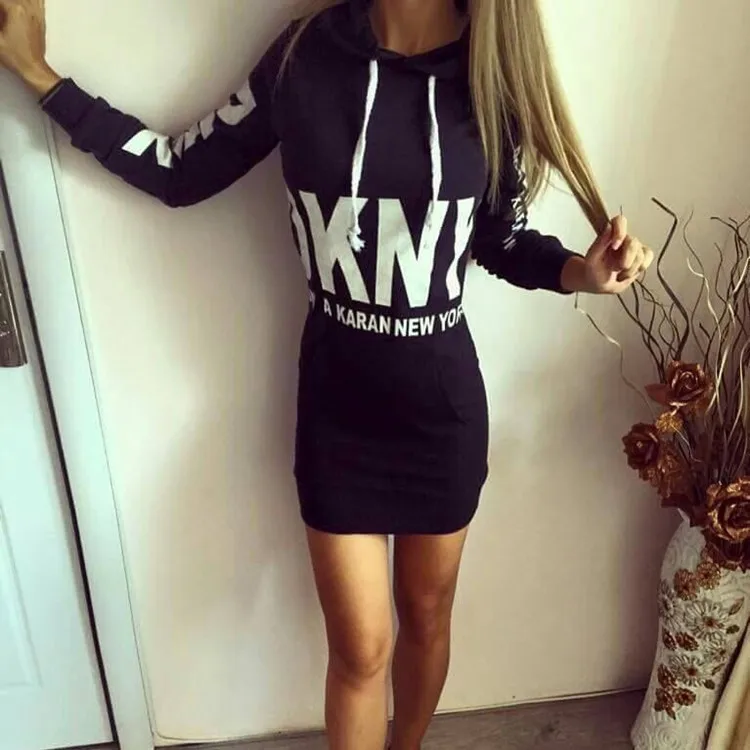 europe and america hot 2018 autumn winter style hooded package hip long sleeve dress women clothing | Женская одежда