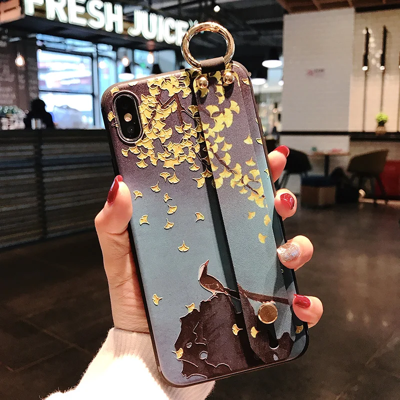Fundas Flower Holder Strap Phone Case for iphone XS X XR Max Silicone Wristband Cases Coque sFor 8 7 6s 6 Plus Cover |