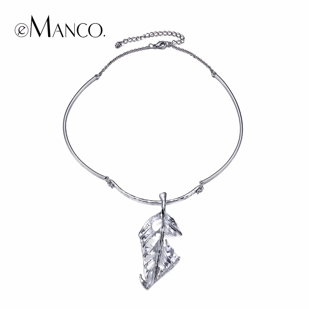 eManco leaf pendant necklaces plant silver plated zinc alloy collar chokers necklace for women concise jewelry bisuteria mujer